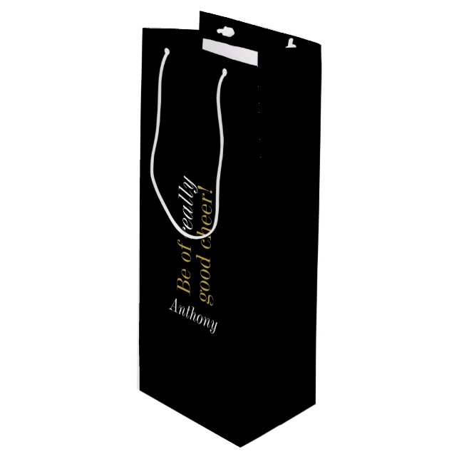 Fun Christmas message Gold & White Typography Wine Gift Bag (Front Angled)