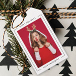 Fun Christmas | Modern Border Playful Cute Photo Gift Tags<br><div class="desc">A fun playful holiday photo gift tags with contemporary typography “Happy Holidays” and your name in black on a clean simple minimalist white background with a simple black border. The photo, name and greeting can be easily customized for a personal touch. A simple, minimalist and contemporary christmas design to stand...</div>