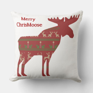 Fun Christmas Moose in Sweater Design Chrismoose Throw Pillow