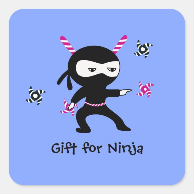 Fun Christmas Ninja Design with Candy Cane Swords Square Sticker (Front)