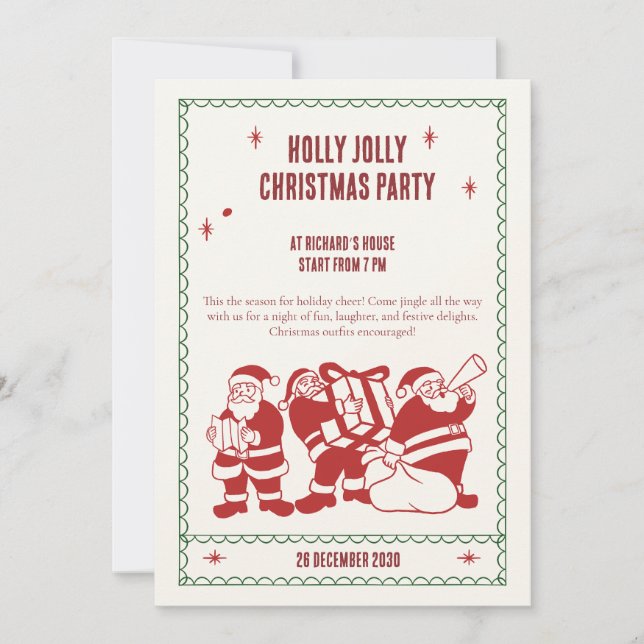 Fun Christmas party invite by Santa (Front)
