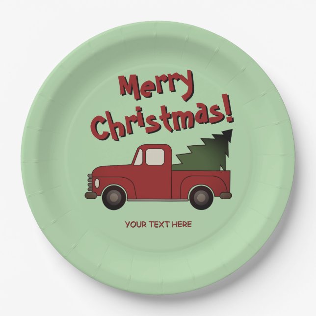 Fun Christmas party plates with red truck and tree (Front)