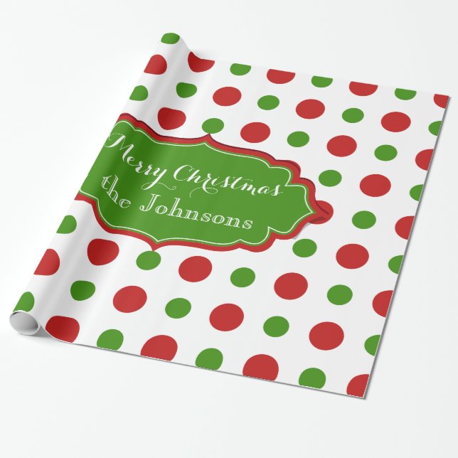 Fun Christmas Polkadots in red and green Wrapping Paper (Unrolled)