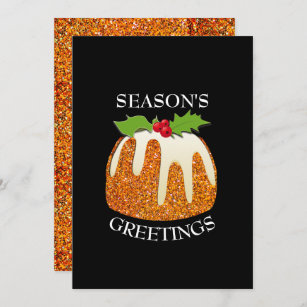 Fun   Christmas Pudding Orange   GLITTER   Festive Holiday Card