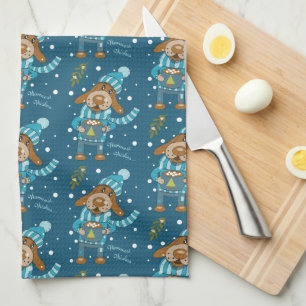 Fun Christmas Pup Pattern Holiday Kitchen Towels