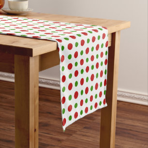 Fun Christmas Red and Pine Green Polka Dots Short Table Runner