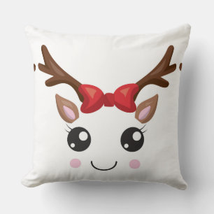 Fun Christmas Reindeer Pillow/Brown Stripe Throw Pillow