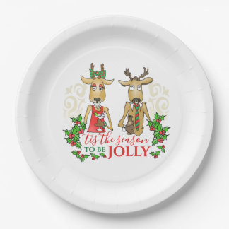 Fun Christmas Reindeer with Drinks Tis the Season Paper Plate