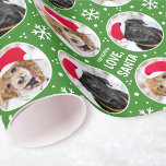 Fun Christmas Santa Custom Photos Name Green Wrapping Paper<br><div class="desc">Personalize your gift wrap to make an extra special gift from Santa! An editable template, with up to four different photos and the recipient's name. This cute wrapping paper is perfect for pictures of your family, friends, pets or Father Christmas! A fun and seamless pattern, with round photographs surrounded by...</div>