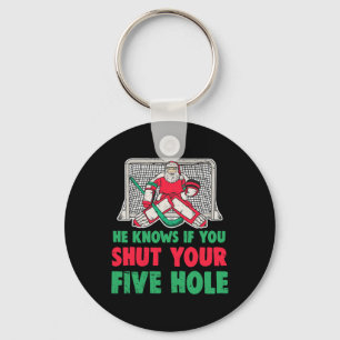 Fun Christmas Santa Ice Hockey Goaltender Goalie 1 Keychain