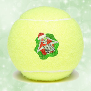 Fun Christmas Skeleton Ornaments Santa Hat Green Tennis Balls