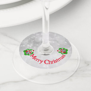 Fun Christmas Skeletons Ornaments Hats Circles Wine Glass Tag