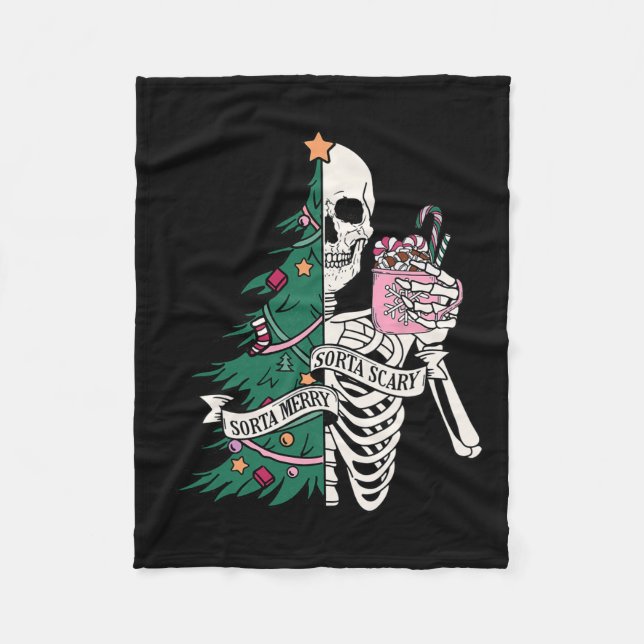 Fun Christmas Sorta Merry Sorta Scary Skeleton Xma Fleece Blanket (Front)