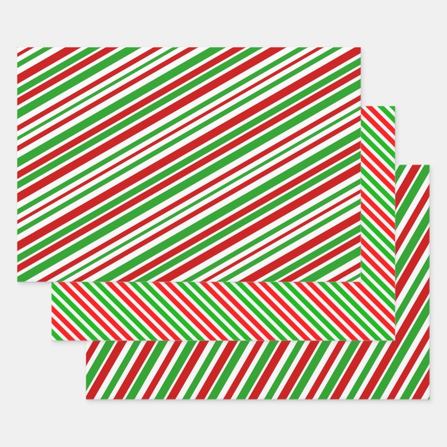 Fun Christmas-Themed Colours Stripes Pattern Wrapping Paper Sheet (Set)
