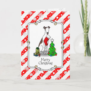 Fun Christmas Tree 2 Greyhound Dog (brindle white) Card
