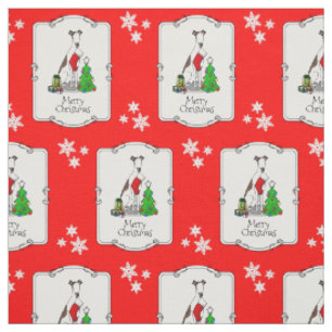 Fun Christmas Tree 2 Greyhound Dog (brindle white) Fabric