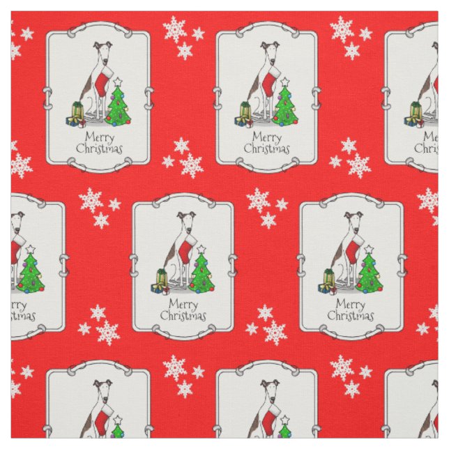 Fun Christmas Tree 2 Greyhound Dog (brindle white) Fabric (Swatch)