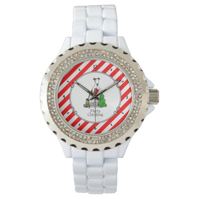 Fun Christmas Tree 2 Greyhound Dog (brindle white) Watch (Front)