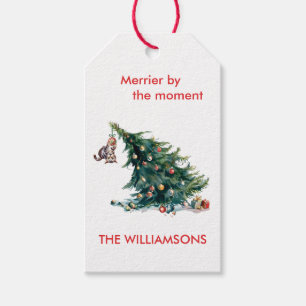 Fun Christmas Tree Dangling Cat Photo Gift Tags