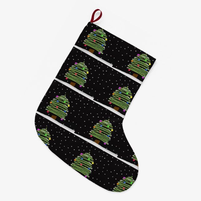 Fun Christmas Tree in Snow Pattern Holiday Large Christmas Stocking (Front (Hanging))