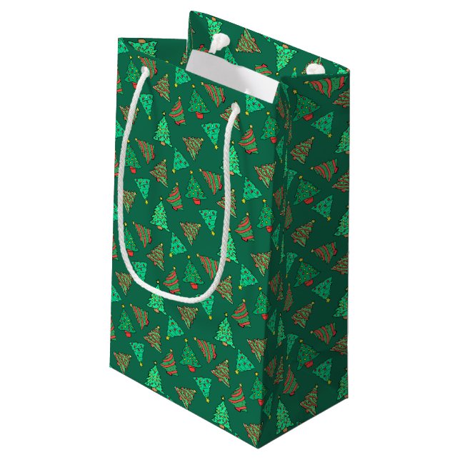 Fun Christmas Tree Pattern Green Small Gift Bag (Back Angled)