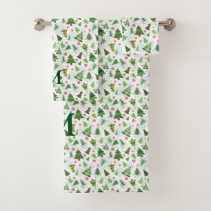 Fun Christmas Tree Print Monogrammed Towels