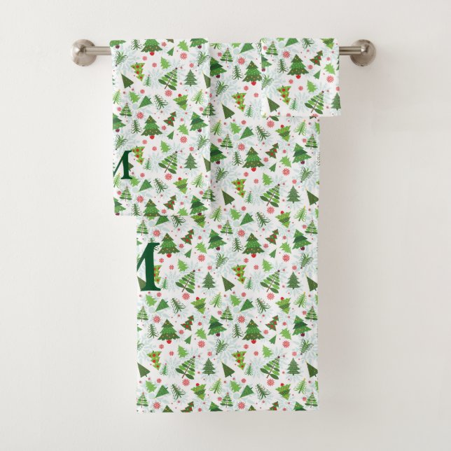 Fun Christmas Tree Print Monogrammed Towels (Insitu)