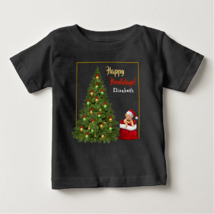 Fun Christmas Tree Santa Claus Holiday Personalize Baby T-Shirt