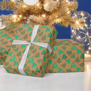 Fun Christmas Trees   Golden Bronze Wrapping Paper