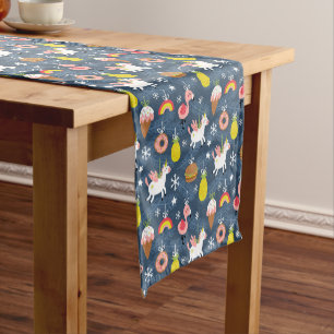 Fun Christmas Unicorns and Flamingos Pattern Short Table Runner
