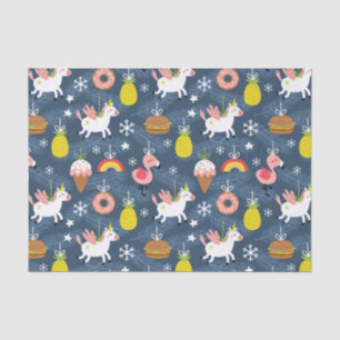 Fun Christmas Unicorns and Flamingos Pattern Tissue Paper
