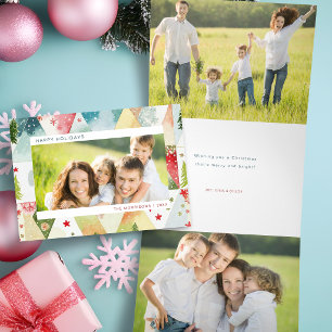 Fun Christmas Watercolor Abstract Photo Tri-Fold Holiday Card