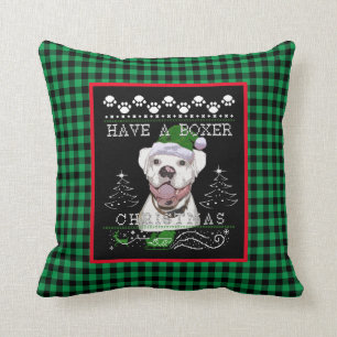 Fun Christmas White Boxer Dog Throw Pillow
