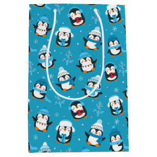 Fun Christmas Winter Penguins Medium Gift Bag