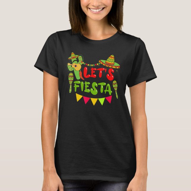 Fun Cinco De Mayo Mexican Playing Guitar Cactus Le T-Shirt (Front)