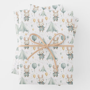 Fun Circus Bunny Balloons Pattern Baby Shower Wrapping Paper Sheet