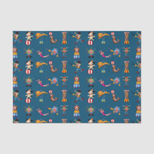 Fun Circus Party Acts Cartoon Pattern Blue Tissue Paper