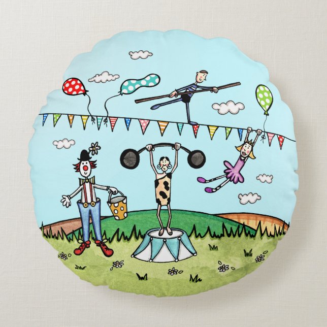 Fun Circus Themed Round Pillow (Front)