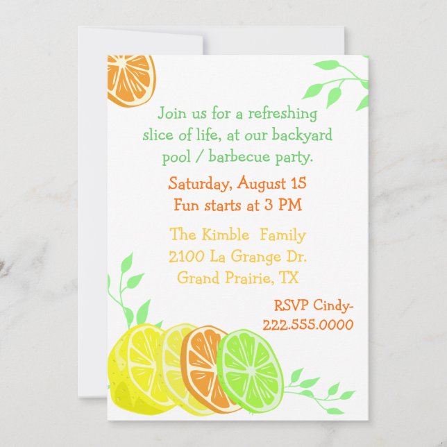 Fun Citrus Slices Party Invitation (Front)