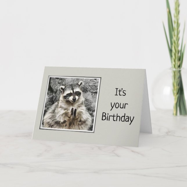 Fun Clapping Raccoon Getting Old Humour Birthday Card (Front)