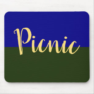 Fun Classy PICNIC Text On Forest Green Royal Blue Mouse Pad