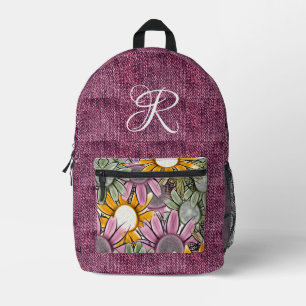 Fun Classy Script Denim Flowers Ladies Teen Girls Printed Backpack