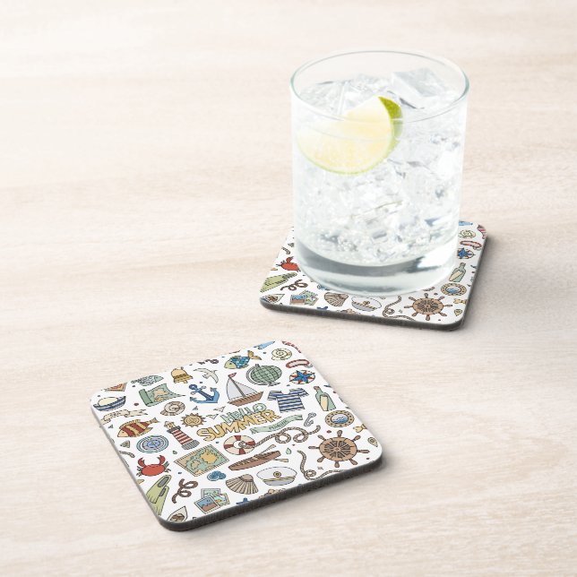Fun Coastal Beach Illustrations  Coaster (Right Side)