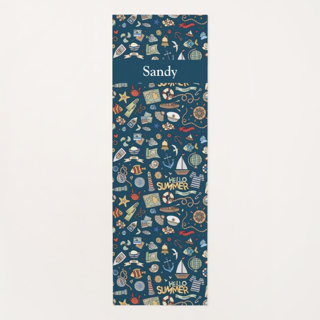 Fun Coastal Beach Nautical Design  Yoga Mat (Front)