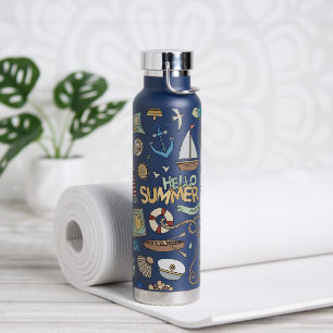Fun Coastal Beach Seashore Nautical Design Water Bottle