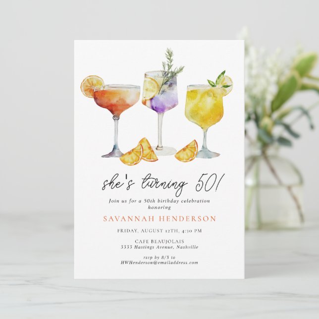 Fun Cocktail 50th Birthday Party  Invitation (Standing Front)