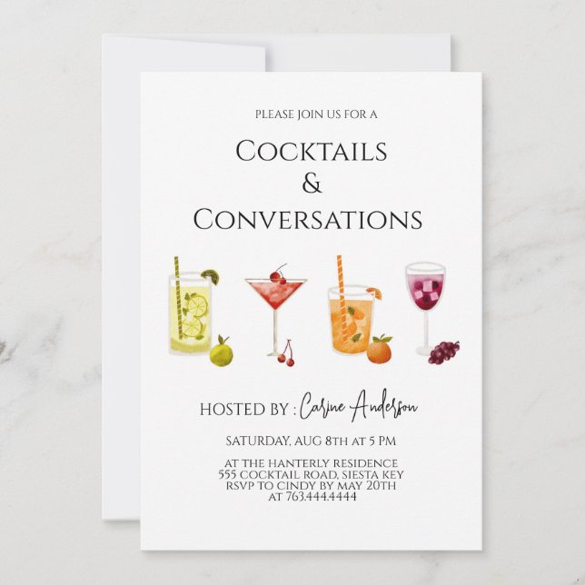 Fun Cocktails and Conversation Party Invitation (Front)