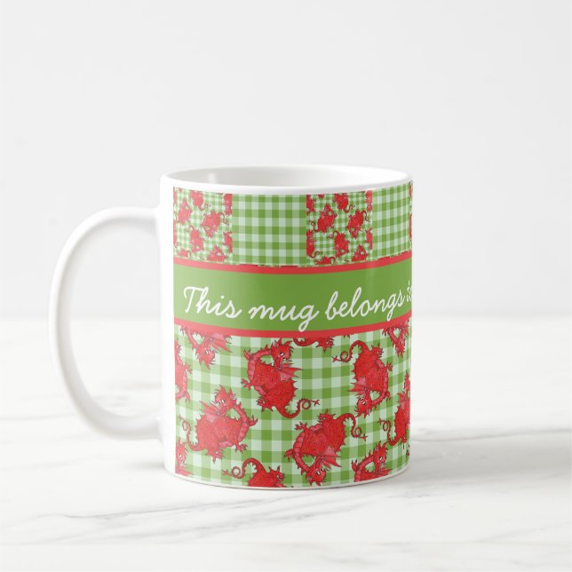 Fun Coffee Mug to Personalize: Cute Red Dragons (Left)
