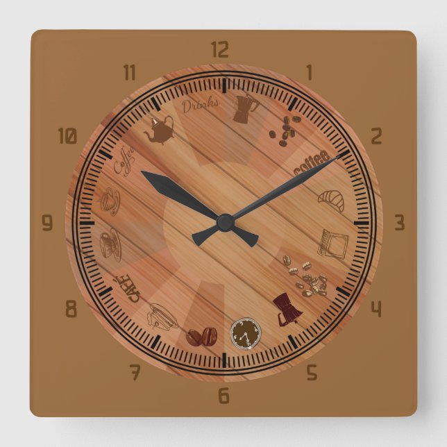 Fun Coffee Square Wall Clock (Front)