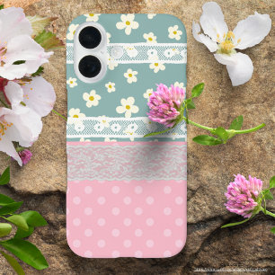 Fun collage colourful mixed pattern Girly Blossom iPhone 16 Case